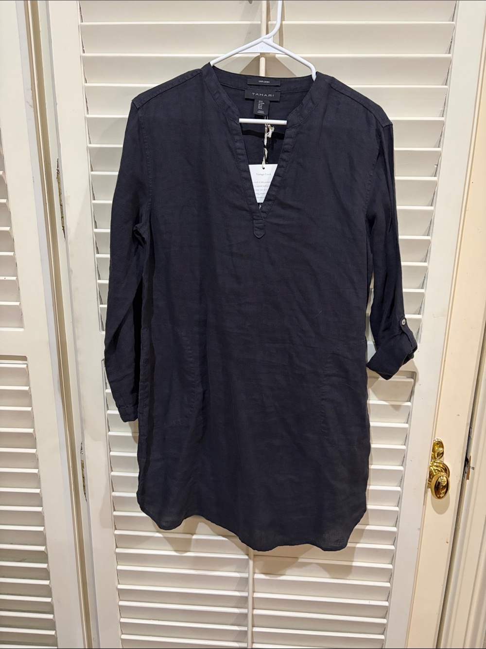 Tahari Dark Navy V-Neck Tunic Button-Down Dress. Medium NWT